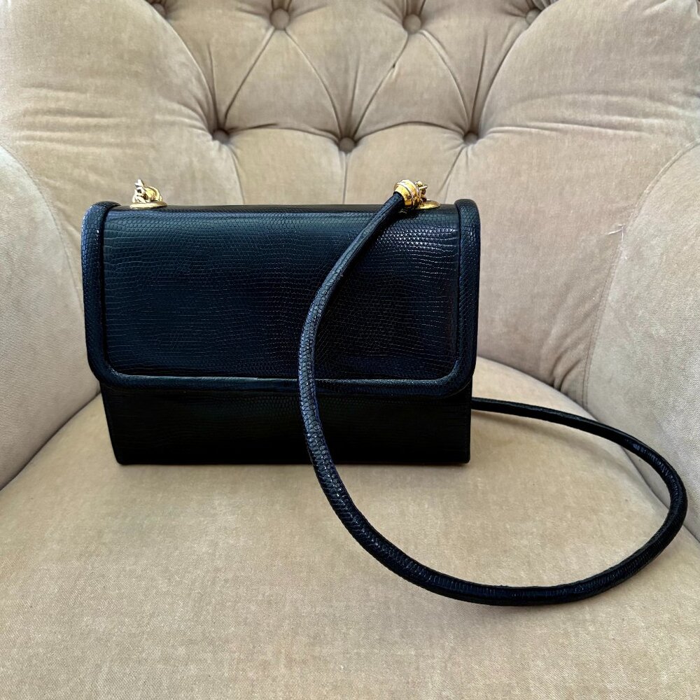 VTG Auth. SISO Italy Genuine Karung Lizard Luxurious Black Shoulder Kelly Bag
